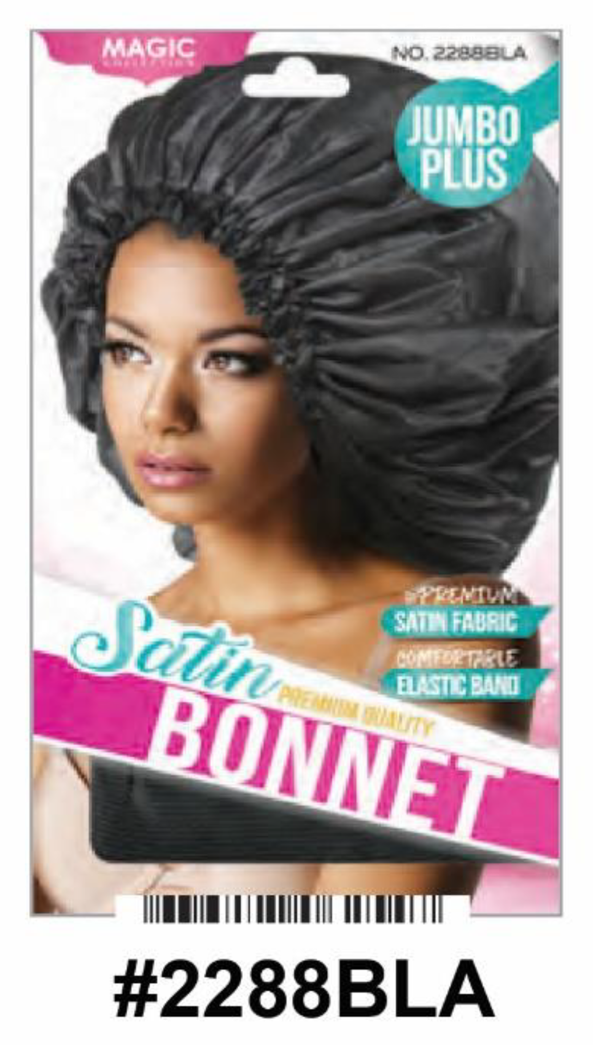 "Satin Bonnet in Black (#2288BLA) - Jumbo Plus Size with Premium Satin Fabric and Comfortable Elastic Band."