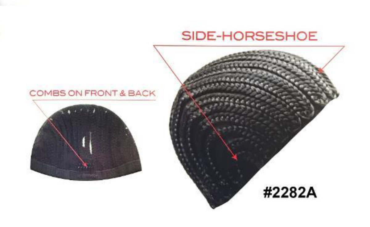 "Side-Horseshoe Braided Wig Cap with integrated combs for secure placement."