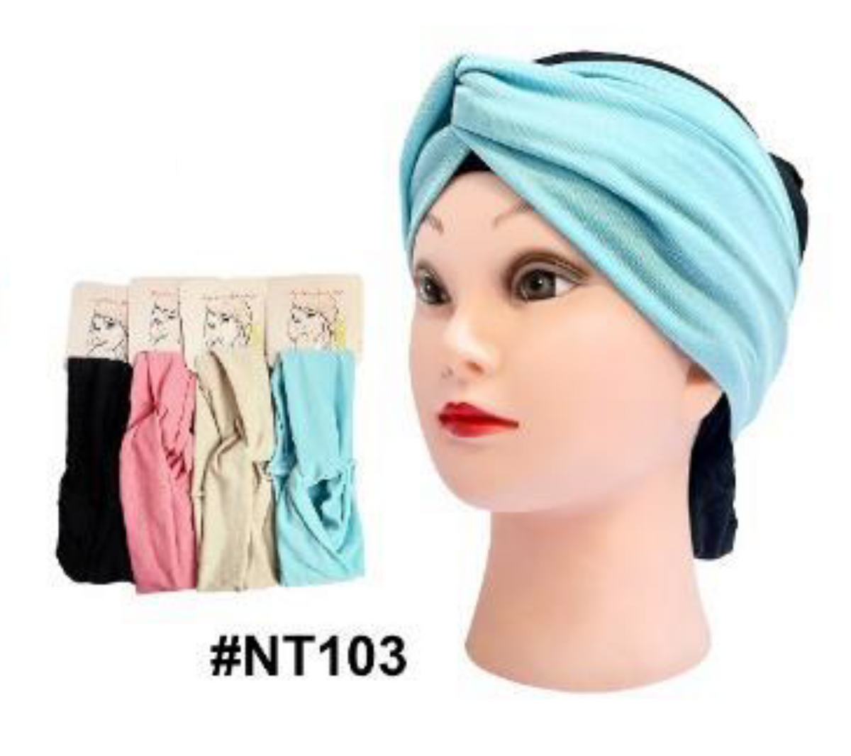 "Solid Color Twist Turban Headwrap (#NT103) in Blue - Stylish and Comfortable Hair Accessory."