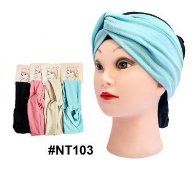 "Solid Color Twist Turban Headwrap (#NT103) in Blue - Stylish and Comfortable Hair Accessory."