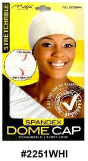 "Spandex Dome Cap in White (#2251WHI) - Premium Stretchable Material for Hair Protection."