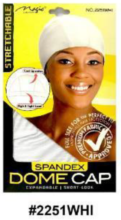 "Spandex Dome Cap in White (#2251WHI) - Premium Stretchable Material for Hair Protection."