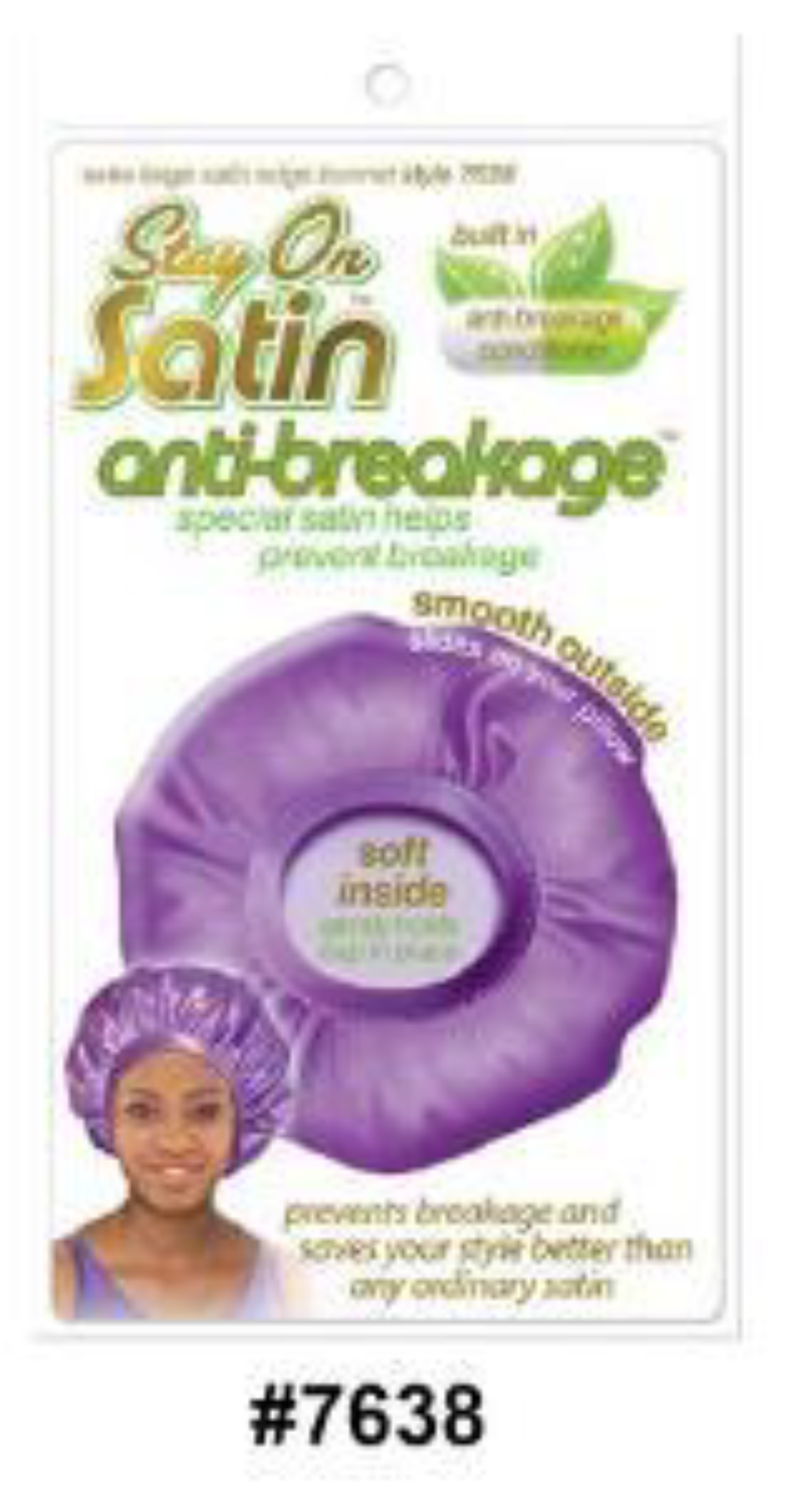 "Stay On Satin Anti-Breakage Edge Bonnet in Purple (#7638) - Built-In Conditioner and Satin Finish for Hair Protection."