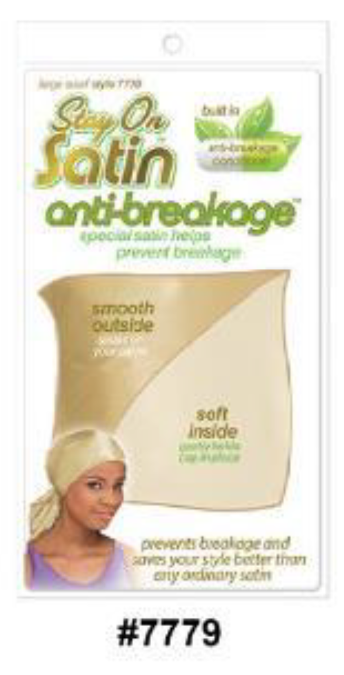 "Stay On Satin Anti-Breakage Large Scarf (#7779) - Built-In Conditioner, Smooth Satin Exterior for Hair Protection."