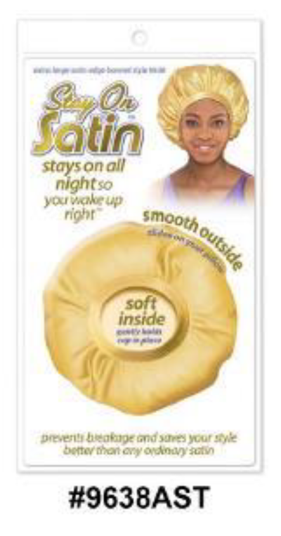 "Stay On Satin Extra Large Bonnet - Assorted Colors (#9638AST) - Smooth Outside, Soft Inside, Extra Large Size."