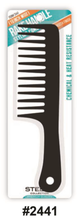 Stella 10-Inch Wide Rake Handle Styling Comb - Black (#2441) Chemical & Heat Resistant with Smooth Finish