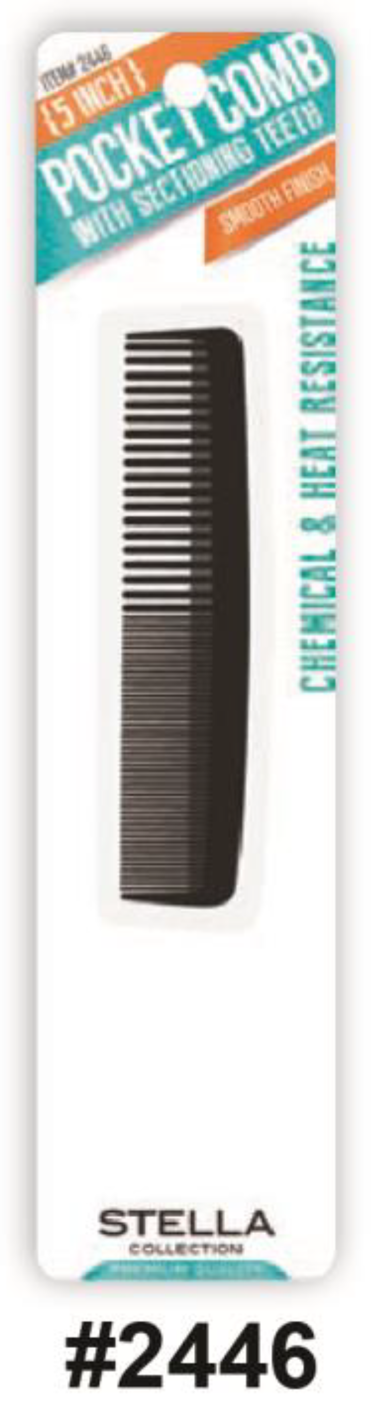 Stella, 5" Pocket Comb with Sectioning Teeth, #2446, Black