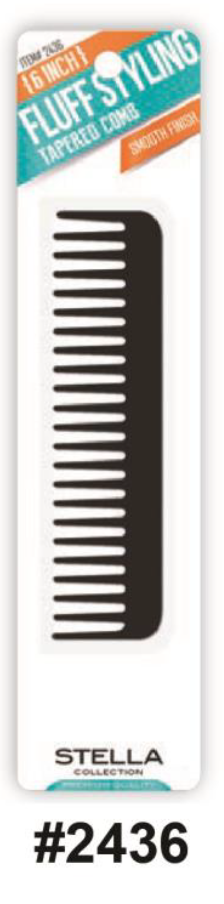 Stella, 6" Fluff Styling Tapered Comb, #2436, Black