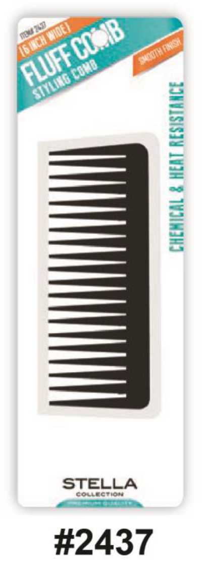 Stella, 6" Wide Fluff Styling Comb, #2437, Black