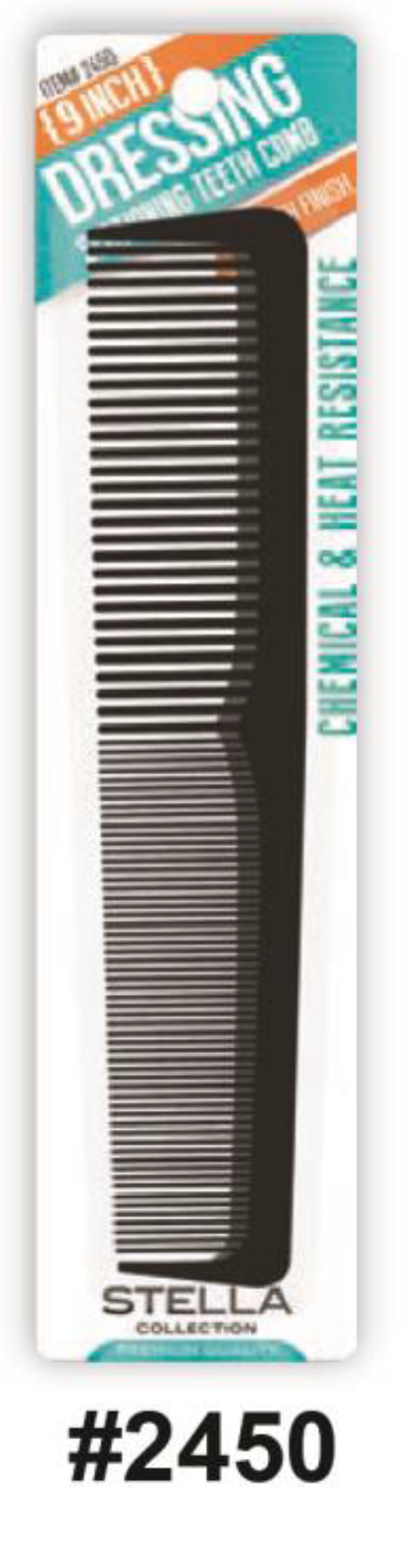 Stella, 9" Dressing Comb with Sectioning Teeth, #2450, Black