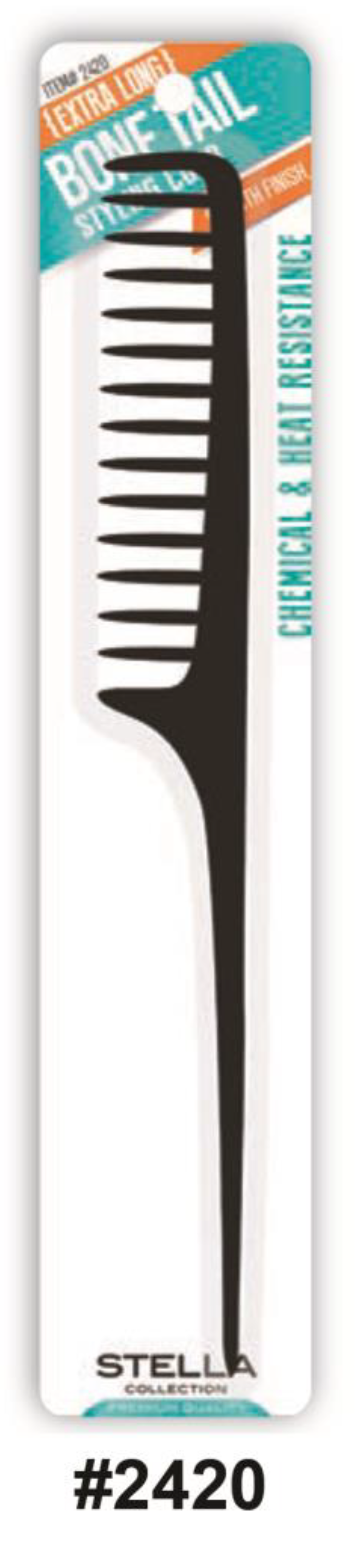 Stella Collection Extra Long Bone Tail Styling Comb, Black - Chemical and Heat Resistant (#2420)
