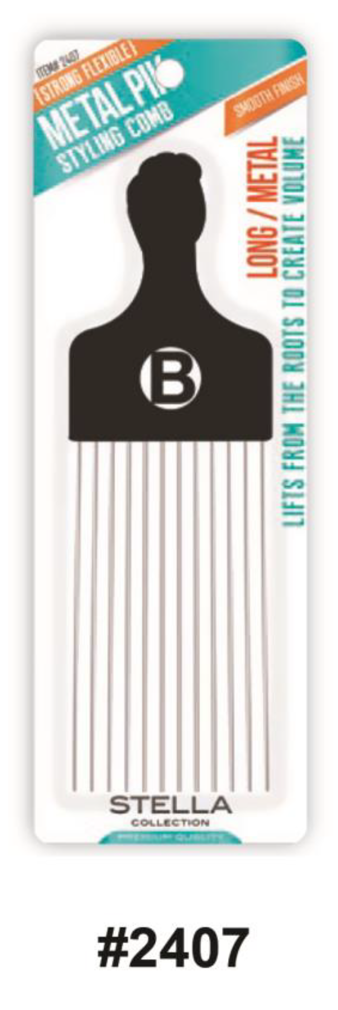 Stella Collection Long Metal Pik Styling Comb (#2407) - Durable and Flexible Hair Styling Tool