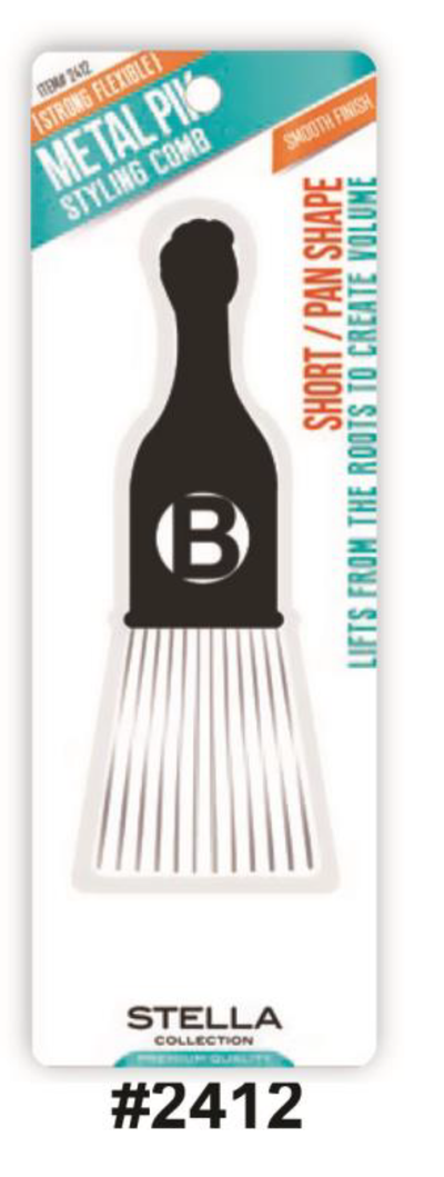 Stella Collection Metal Pik Styling Comb (#2412) - Short Pan Shape for Hair Styling