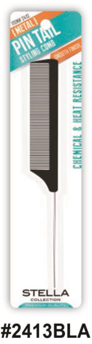 Stella Collection Metal Pin Tail Styling Comb - Black (#2413BLA)