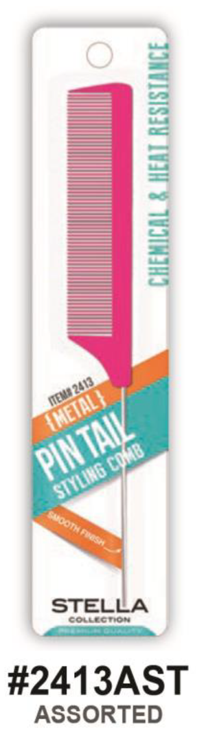 Stella Collection Metal Pin Tail Styling Comb - Pink (#2413PIN)