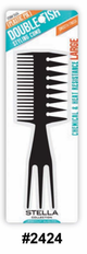 Stella Double Fish Large Styling Comb with Plastic Pik - Black (#2424) Chemical & Heat Resistant with Smooth Finish