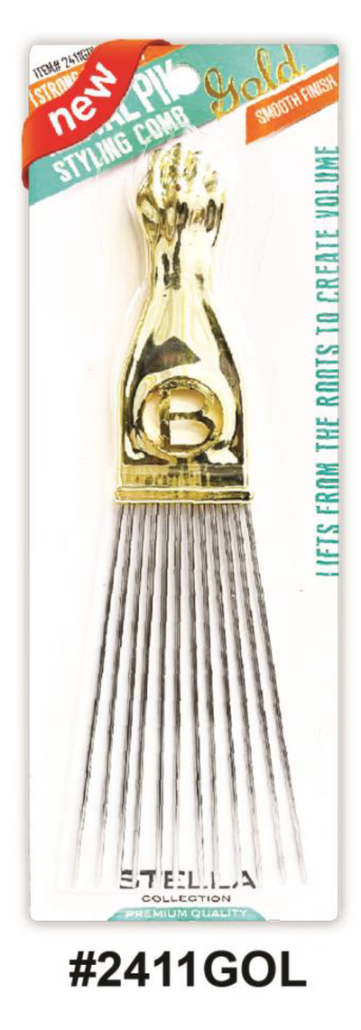 Stella Extra-Strong Metal Pick Styling Comb - Gold (#2411GOL) - Durable Gold-Finished Styling Comb