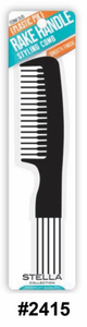 Stella Plastic Pik Rake Handle Styling Comb - Black (#2415) Chemical & Heat Resistant with Smooth Finish
