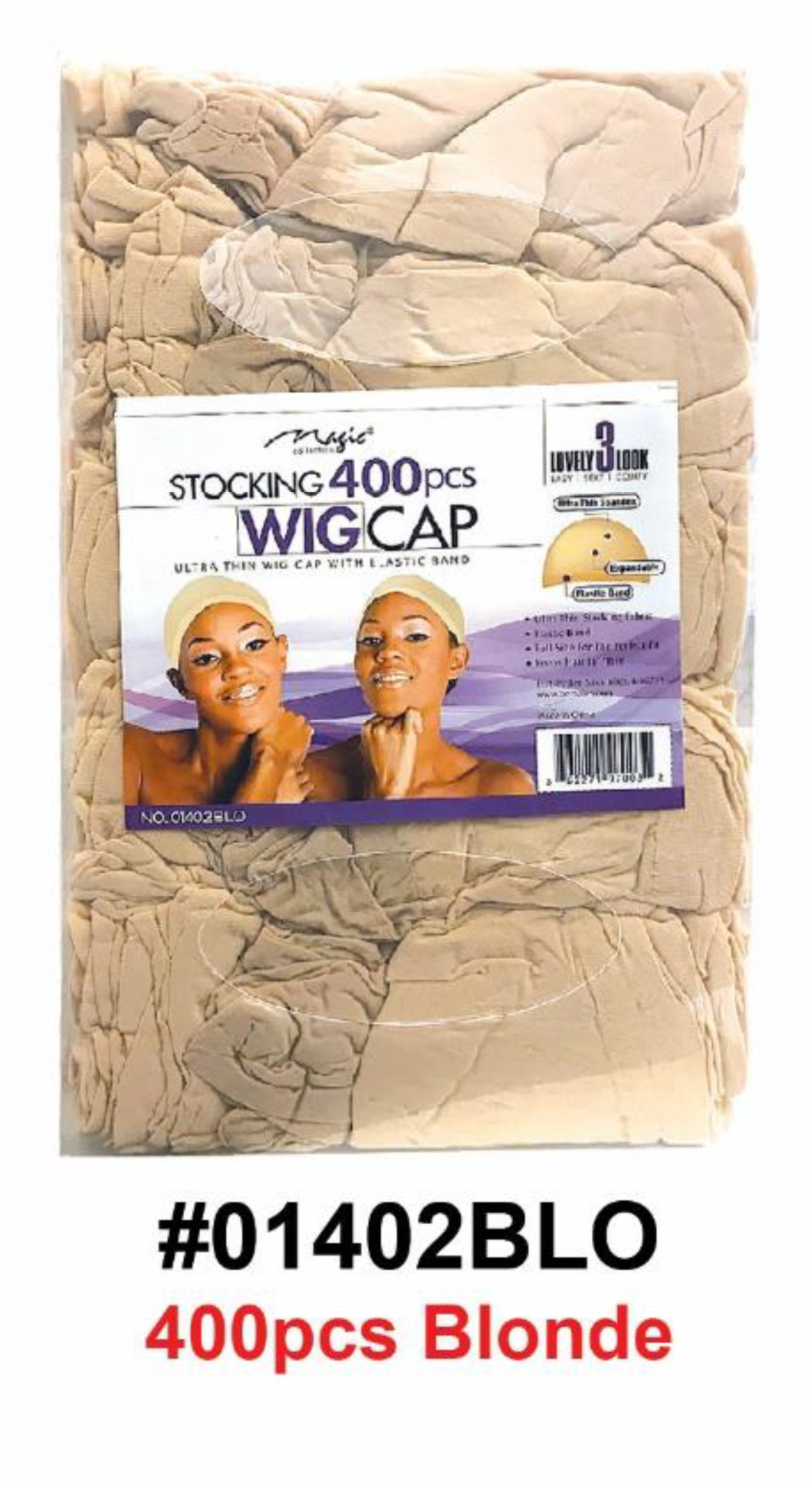 "Stocking 400pcs Wig Cap - Blonde (#01402BLO) - Ultra-Thin Stocking Fabric with Elastic Band."