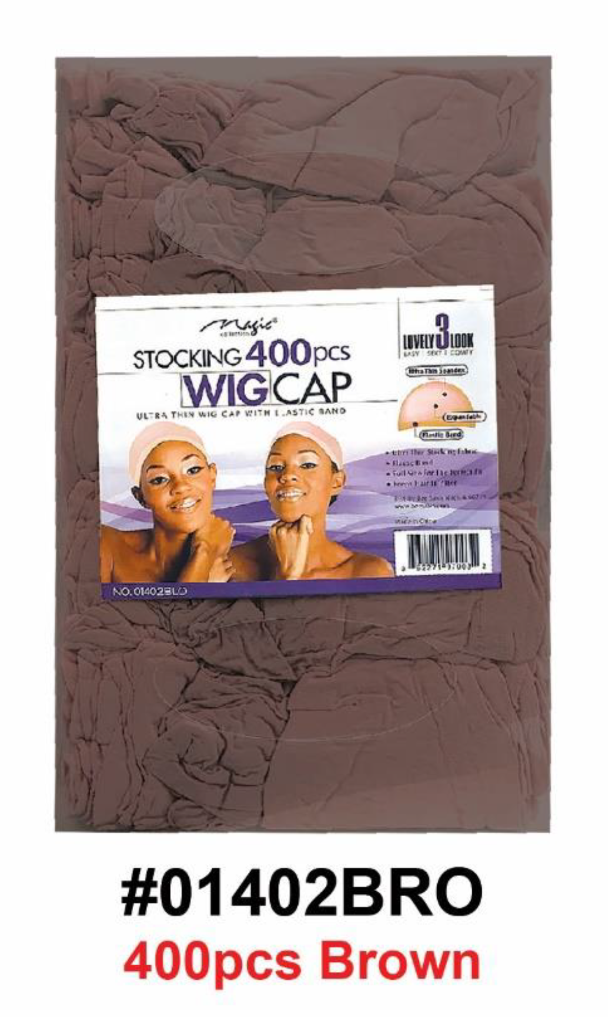 "Stocking 400pcs Wig Cap - Brown (#01402BRO) - Ultra-Thin Stocking Fabric with Elastic Band."