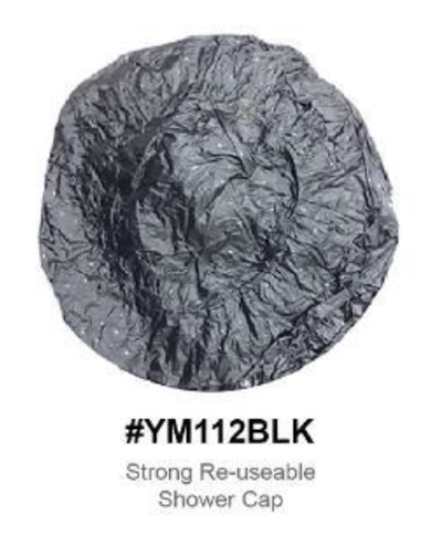 "Strong Reusable Shower Cap in Black (#YM112BLK) - Durable, Waterproof, and Comfortable."