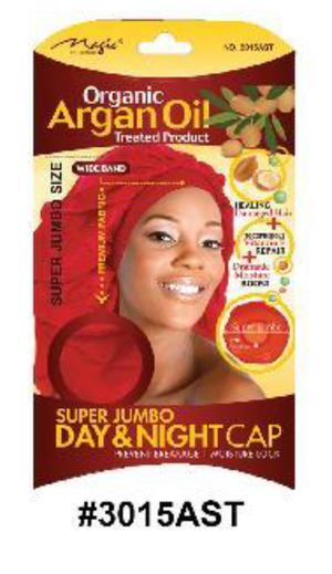 "Super Jumbo Day & Night Cap - Red - Wide Band Design - Organic Argan Oil Treated (#3015AST)."