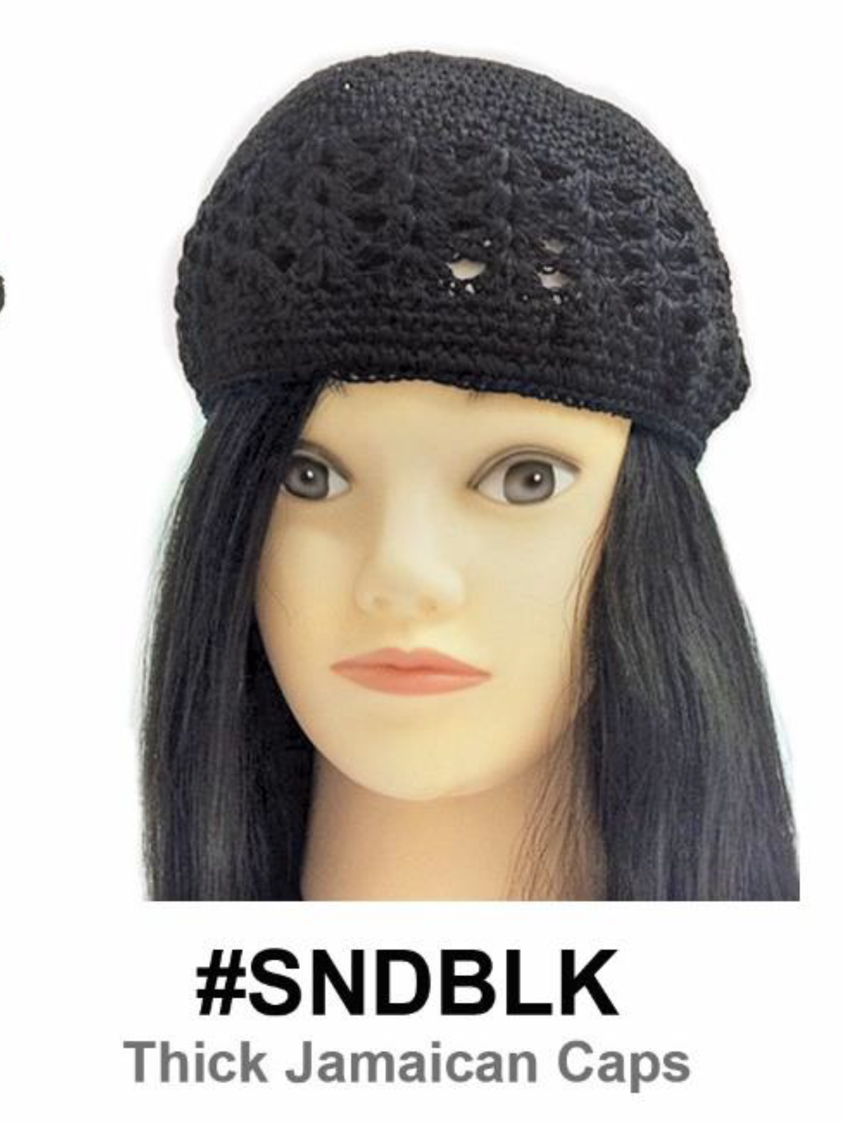 "Thick Jamaican Crochet Cap in Classic Black (#SNDBLK) - Handcrafted Knit Beanie for Dreadlocks Protection and Cultural Style."