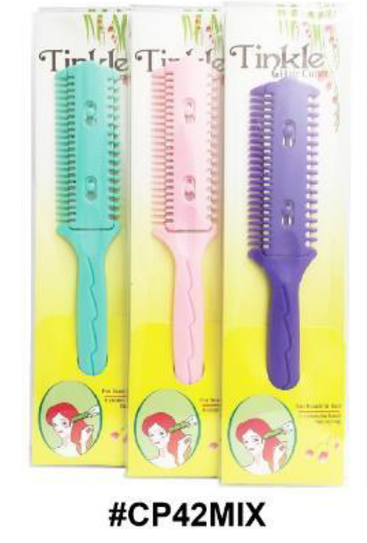 Tinkle Hair Cutter Comb in Mint Green, Pastel Pink, and Royal Purple, #CP42MIX
