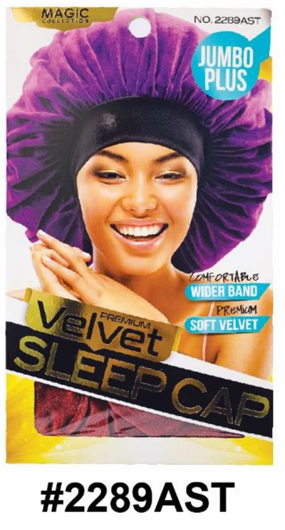 "Velvet Sleep Cap in Purple - Jumbo Plus Size, Premium Soft Velvet Fabric with Wide Band."