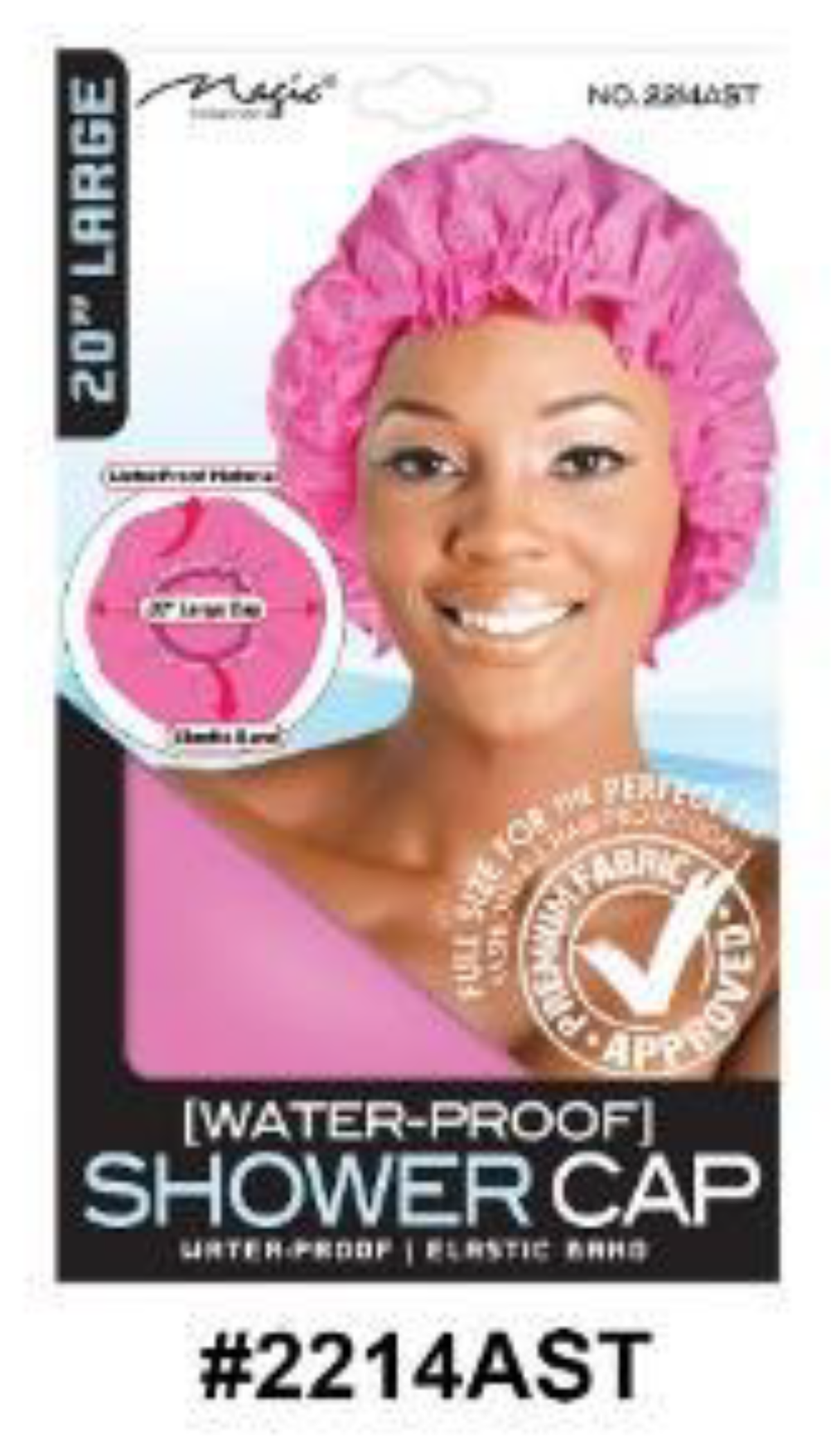 "Waterproof Shower Cap in Pink with Elastic Band and 20” Large Size - Stylish and Functional."