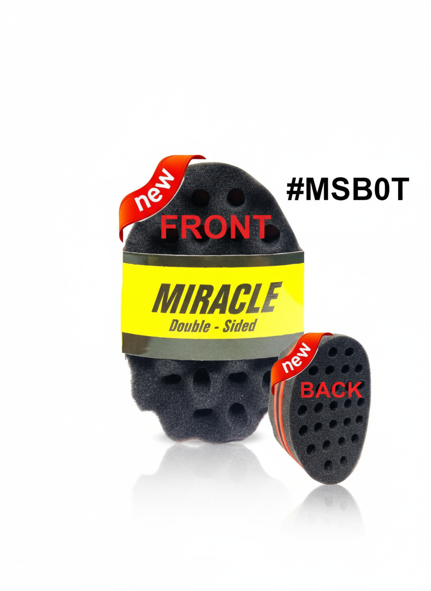 Miracle Double-Sided Sponge Brush MSB0T Black - Front and Back Design with Perforated and Wave Textures for Natural Hair Styling