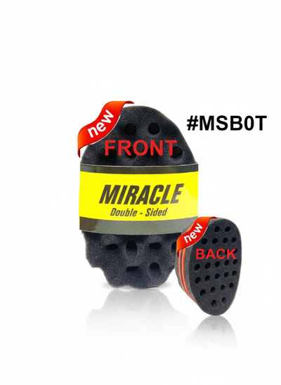 Miracle Double-Sided Sponge Brush MSB0T Black - Front and Back Design with Perforated and Wave Textures for Natural Hair Styling