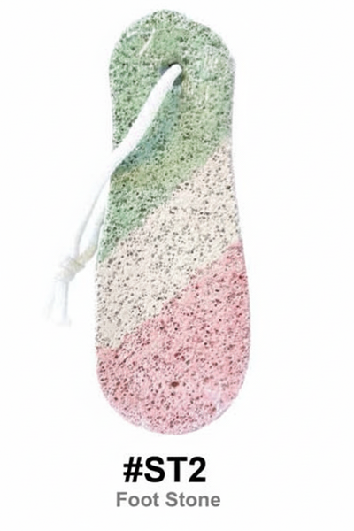 Foot-shaped pumice stone in mint green and rose pink gradient with hanging rope - #ST2