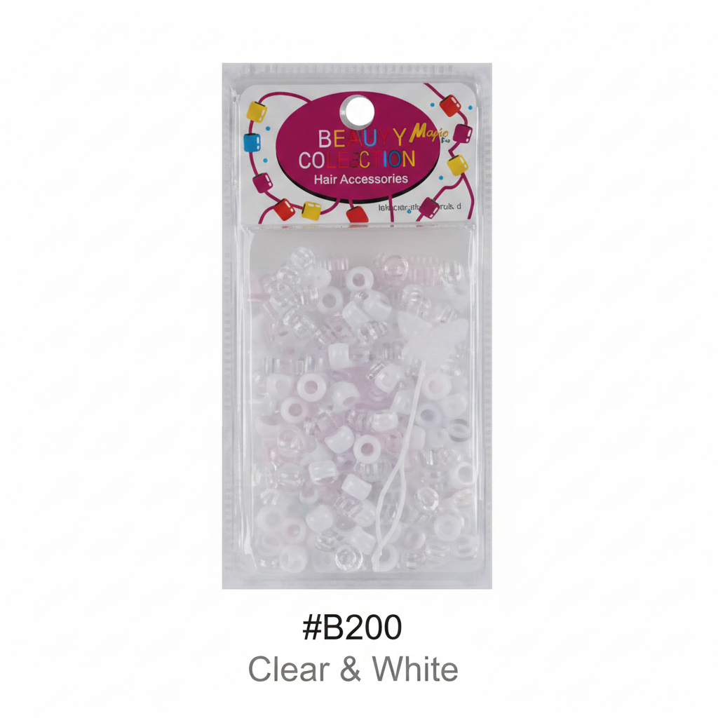 Beauty Magic Collection Hair Beads #B200 Clear & White