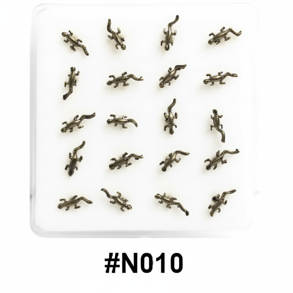 Antique Bronze Lizard Gecko 3D Nail Charms Display Card 20pcs #N010