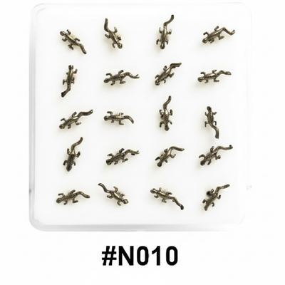 Antique Bronze Lizard Gecko 3D Nail Charms Display Card 20pcs #N010