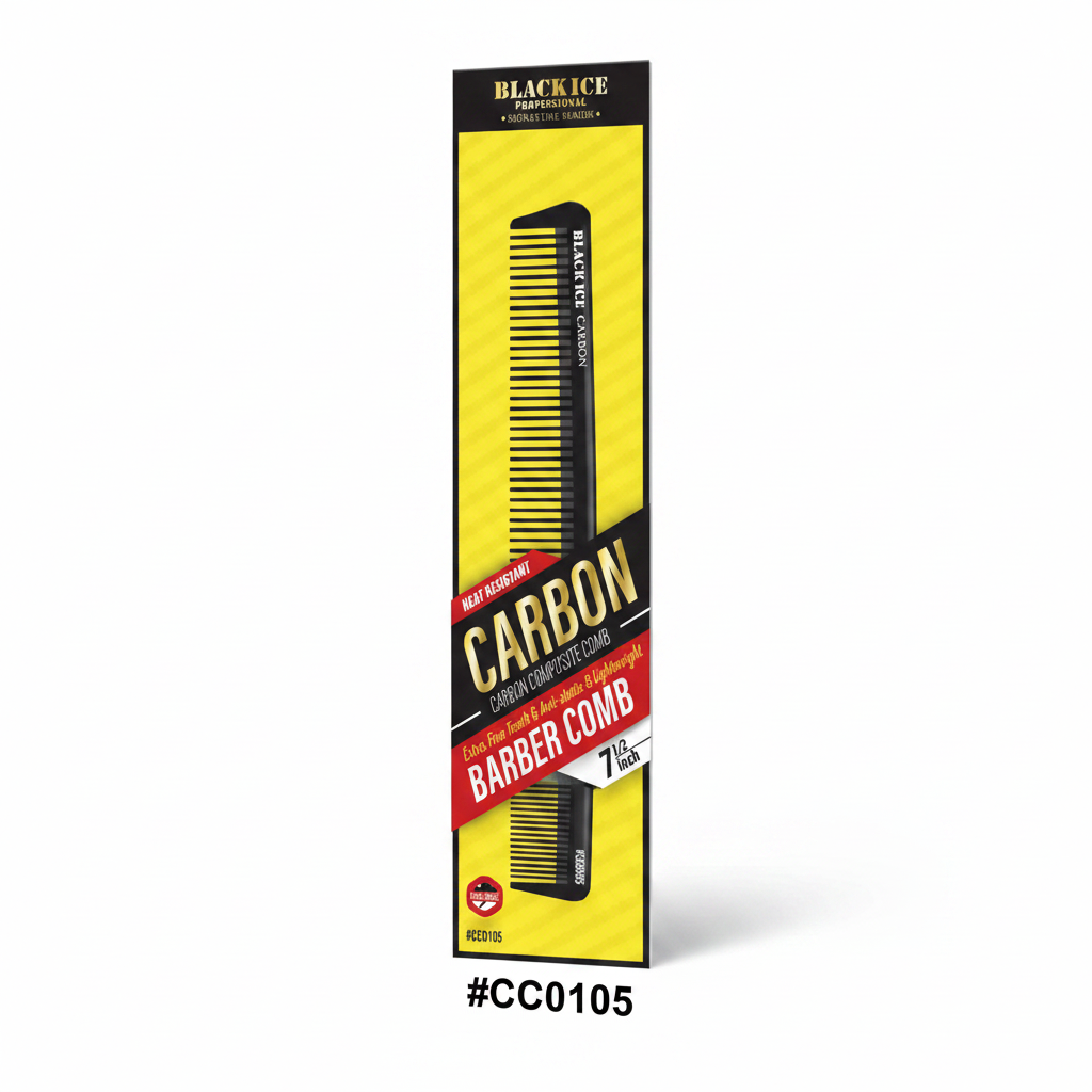 Black Ice Carbon Barber Comb 7.5 inch #CC0105