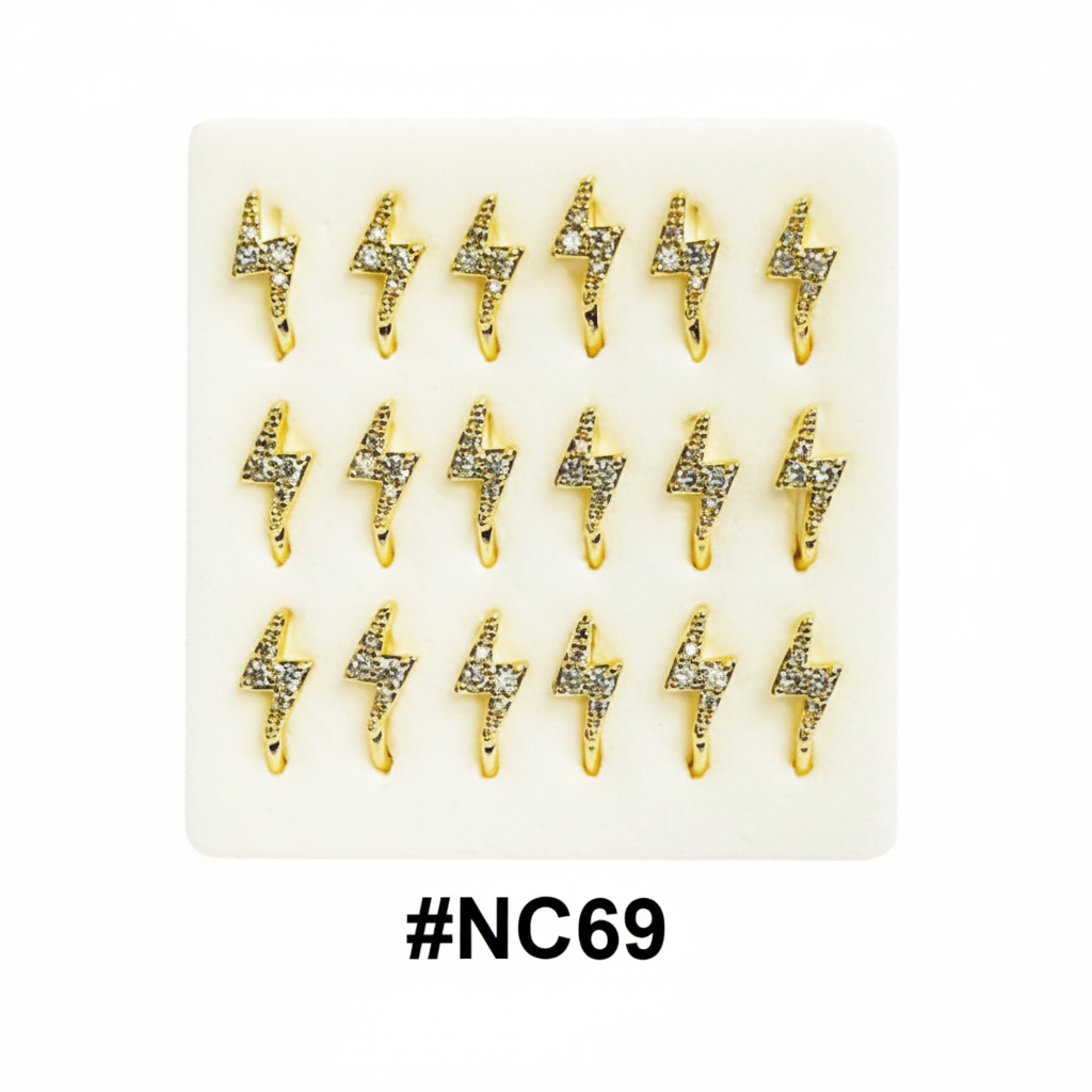 Gold Lightning Bolt Crystal Rhinestone Nose Studs with Hook #NC69