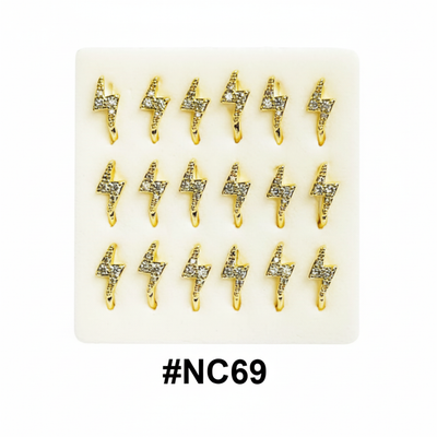 Gold Lightning Bolt Crystal Rhinestone Nose Studs with Hook #NC69