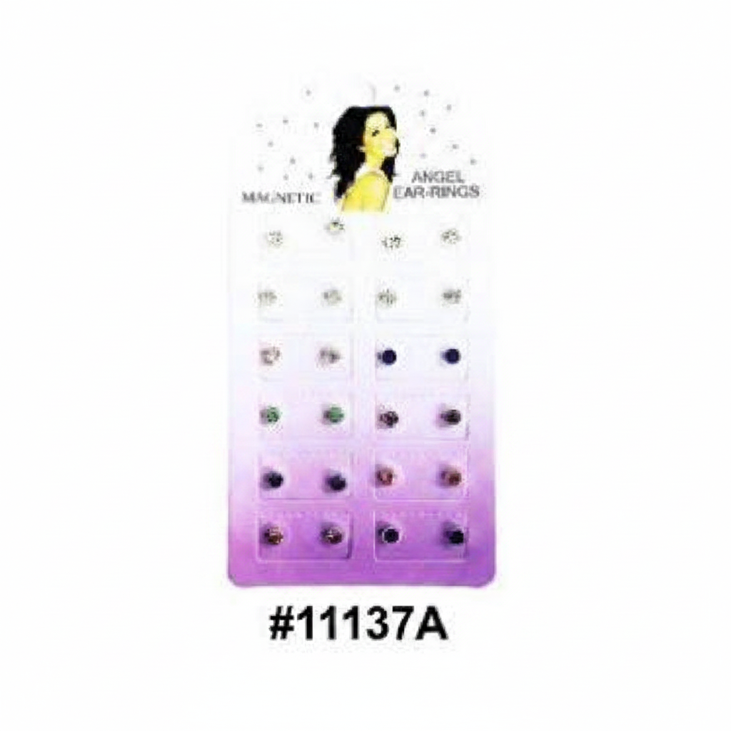 Magnetic Angel Ear-Rings Coloured Crystal Studs Display Card #11137A