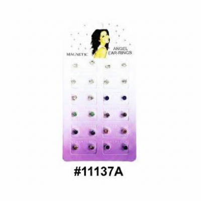 Magnetic Angel Ear-Rings Coloured Crystal Studs Display Card #11137A