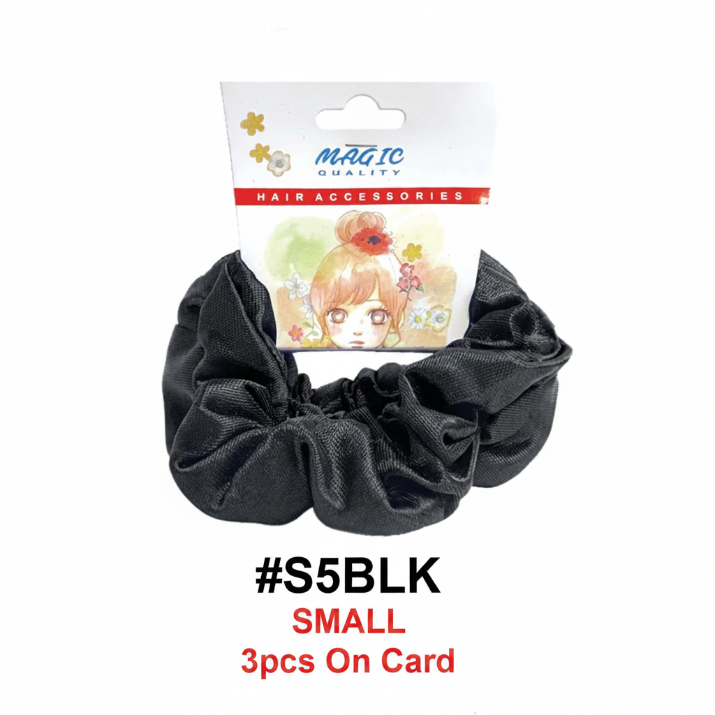 Magic Quality Small Black Satin Scrunchie 3pcs on Card #S5BLK