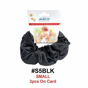 Magic Quality Small Black Satin Scrunchie 3pcs on Card #S5BLK