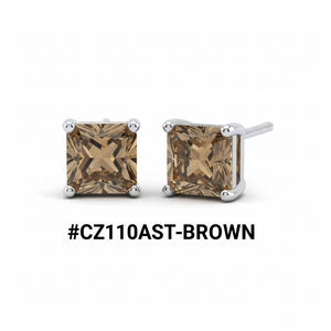 CZ Square Stud Earrings Brown Champagne #CZ110AST