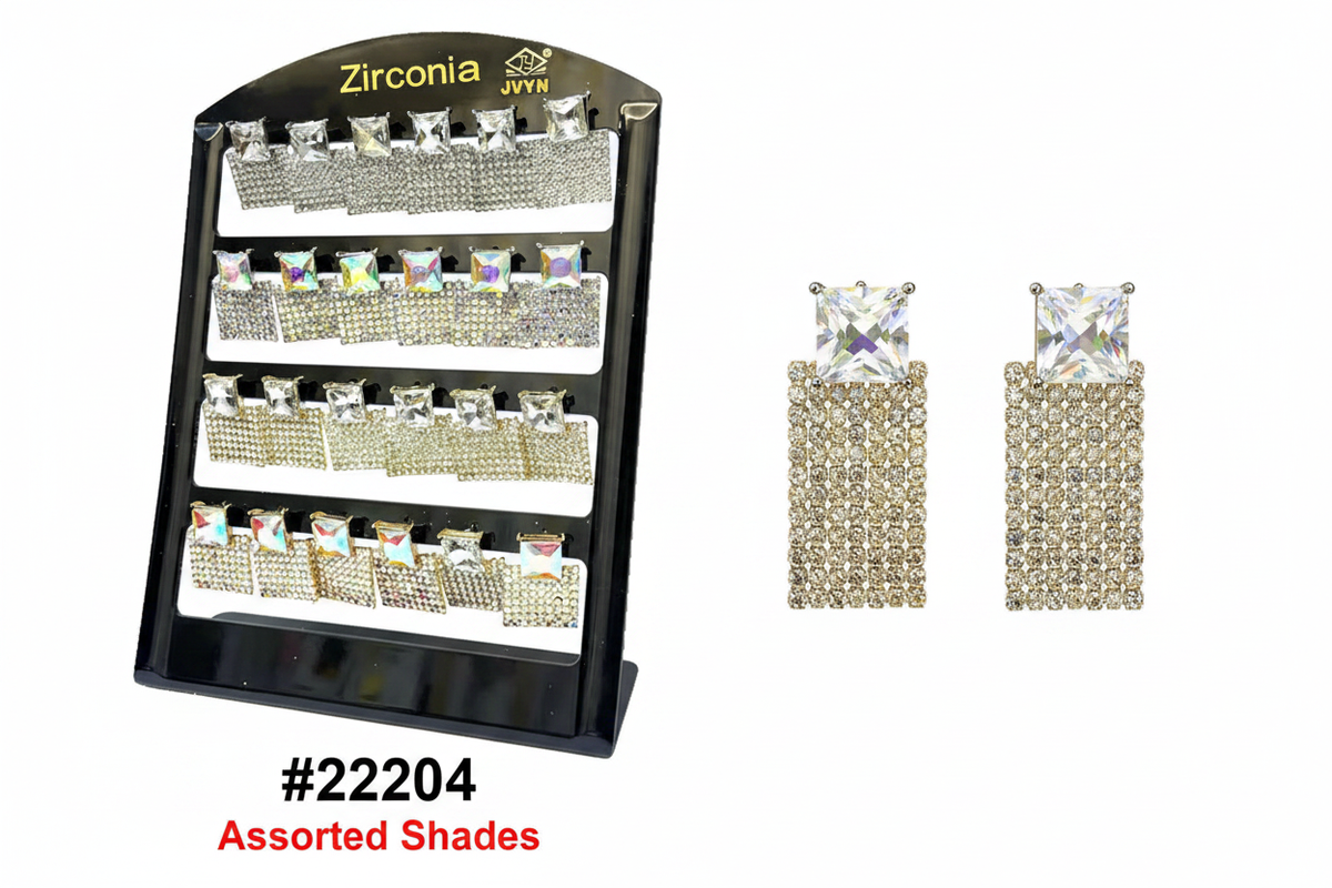 Zirconia Square Stud Rectangular Pavé Drop Earrings Assorted Shades #22204