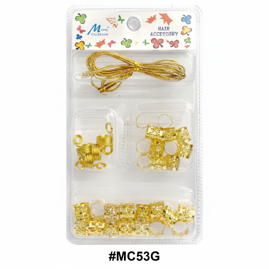Murry Collection #MC53G Gold Filigree Flower Hair Bead Kit with thread, coil rings and flower cuffs