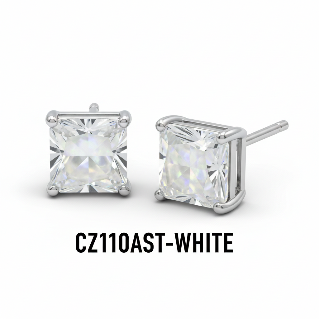 CZ Square Stud Earrings White #CZ110AST
