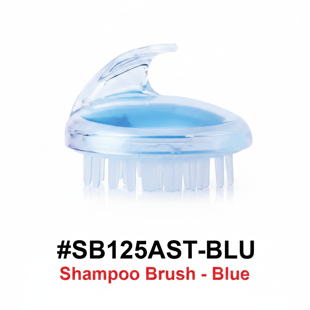 Blue scalp shampoo brush with clear body and silicone bristles - #SB125AST-BLU