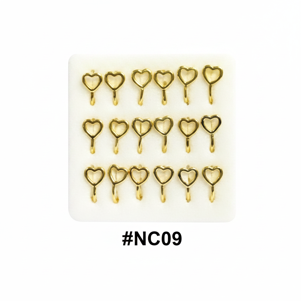 Gold Open Heart Nail Charms 15-Pack Display Card #NC09