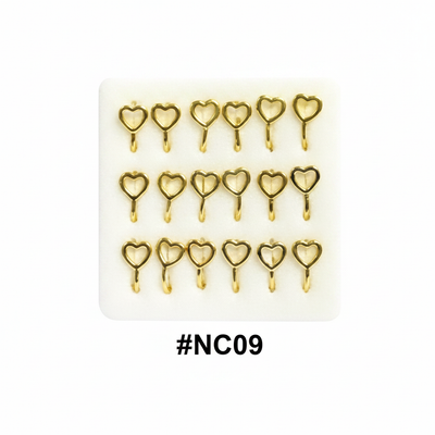Gold Open Heart Nail Charms 15-Pack Display Card #NC09